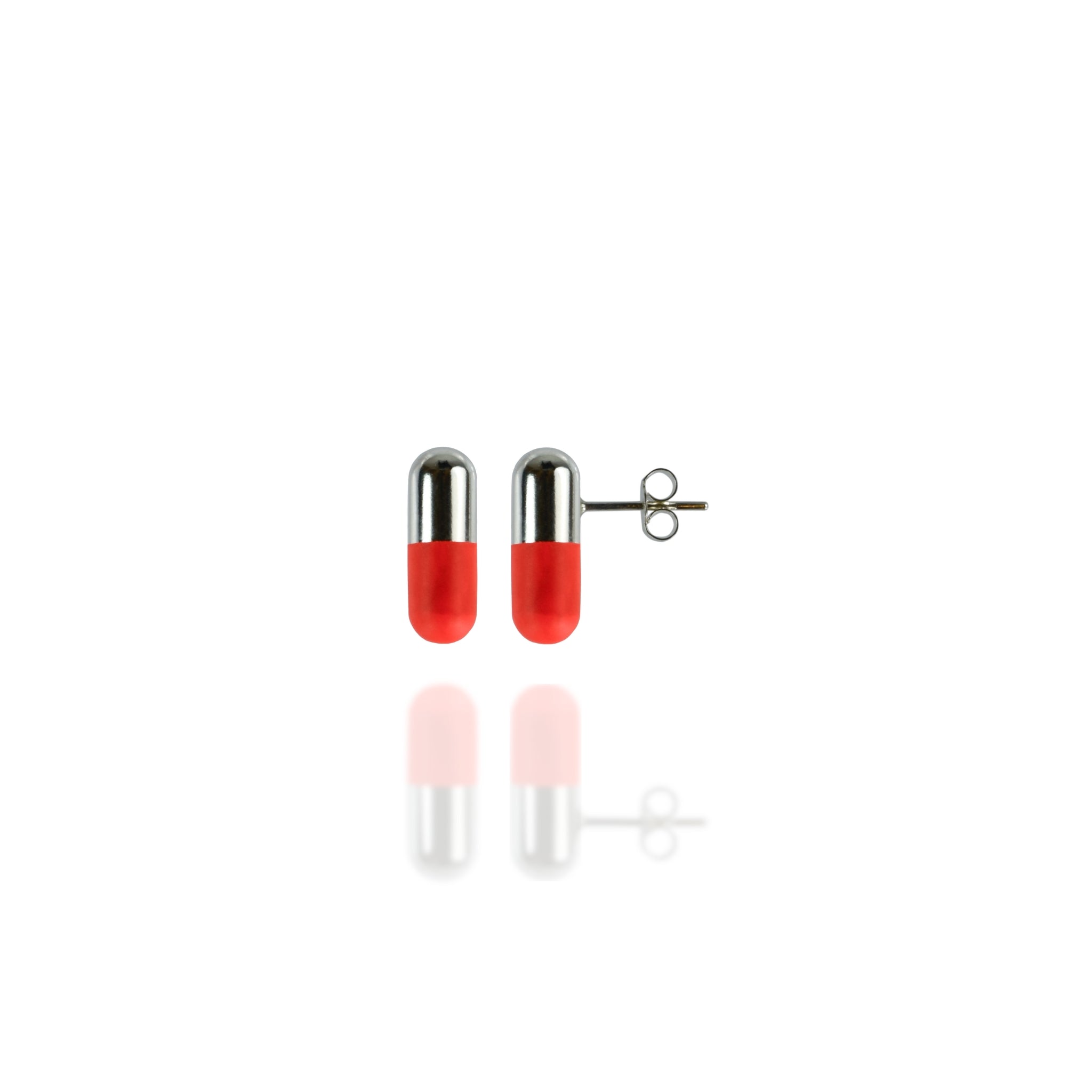 Silver Repeat Prescription Red Pill Earrings